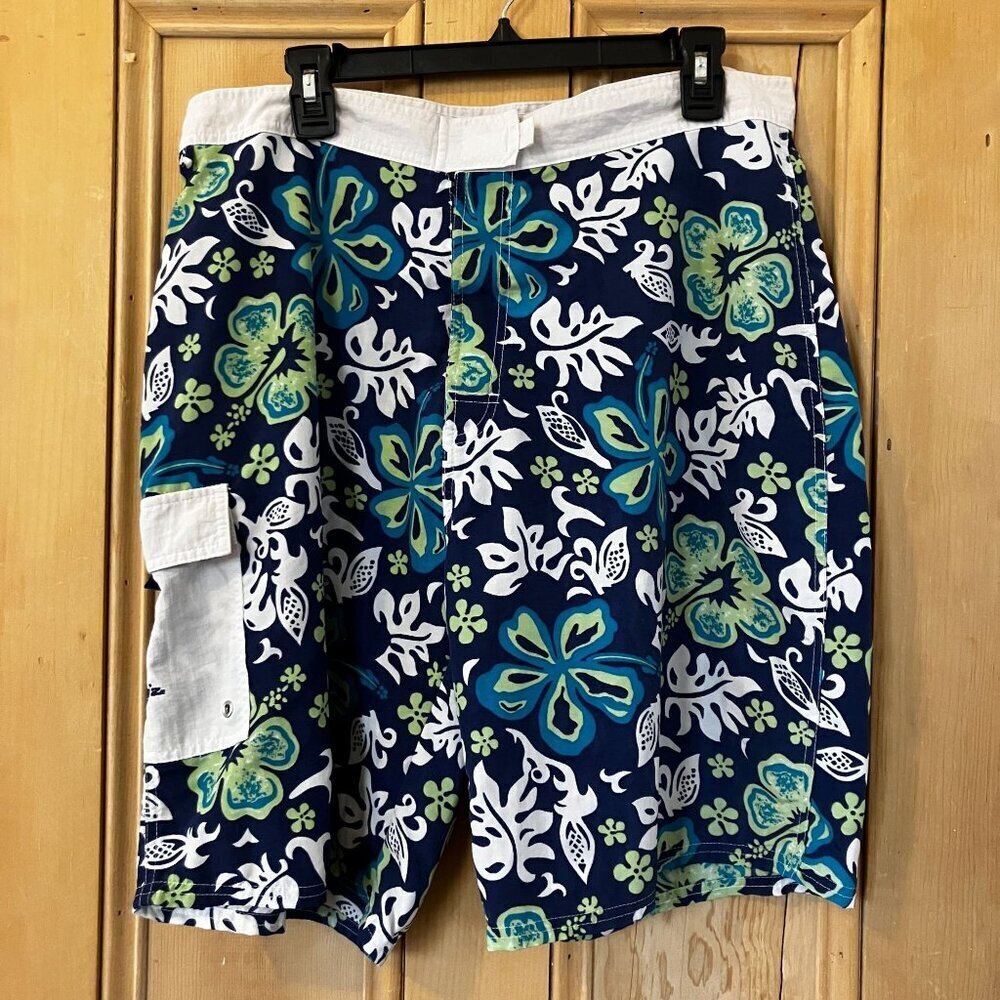 Jimmy'z Mens Vintage 90s Floral Swim Trunks Board Shorts Size 34 Blue SP EXC